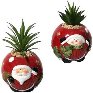 Flor Artificial Suculenta Vaso Ceramica Papai Noel Dny8352