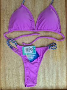 Biquini Fio Dental Rosa Detalhes Verdes Tamanho M