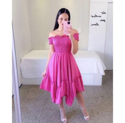 Vestido Feminino Ombro A Ombro Ciganinha Lastex Moda Evanglica Vestido Princesa