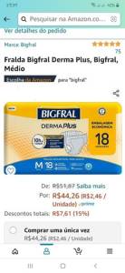 Fralda Geritrica Bigfral Derma Plus Tam M Pct C/18 Unidades