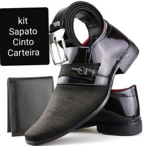 Sapato Social Jeans Preto + Cinto + Carteira