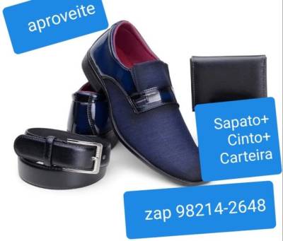 Sapato Social Azul + Cinto Dupla Face + Carteira( Ser Um Prazer Atend-lo)