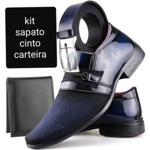 Sapato Social Azul + Cinto + Carteira( Entregamos Na Sua Casa)
