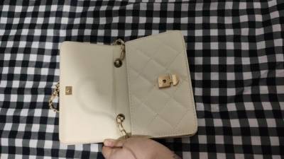 Bolsa Bege/off White Pequena Com Alas Douradas