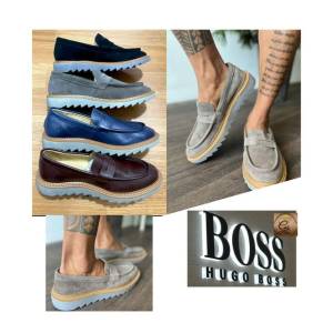 Cinza E Preto Hugo Boss Mocassim