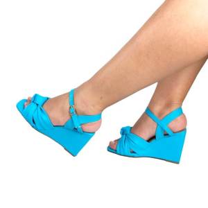 Sapato Feminino Sandlia Salto Cunha Azul Mar Er0095 (consultar Numeraes Disponveis)
