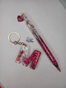 Kit Personalizado Chaveiro Letra E Caneta Personalizada