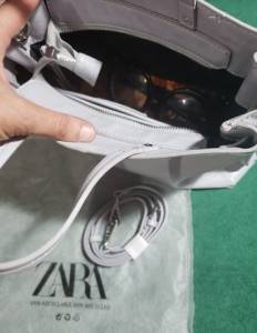 Bolsa De Mo Zara De Couro Legtimo Azul Beb