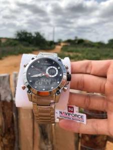 ( Naviforce ) Relgio Masculino Dourado  Prata