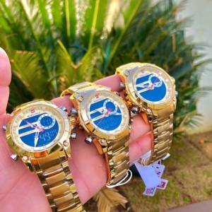 Promoo - Relgio Militar Luxuoso Dourado Original