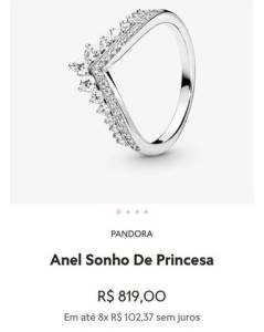 Anel Sonho De Princesa Pandora