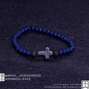 Pulseira Cristal (vidro Especial) Fosco Com Cruz E Pontos De Lava
