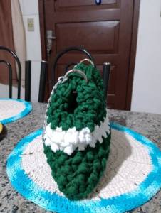 Bolsas De Croch Feminina Em Fio De Malha Verde Com Branco