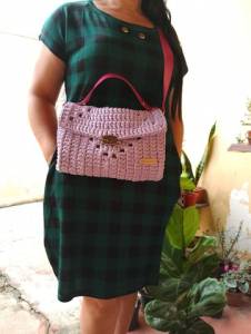Bolsas De Croch Feminina Em Fio De Malha Rosa