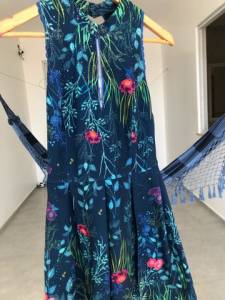 Vestido Antix P Com Pregas Estampado Azul