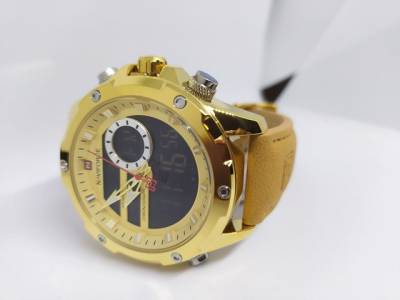 Relgio Naviforce Dual Time Pulseira Couro Genuno
