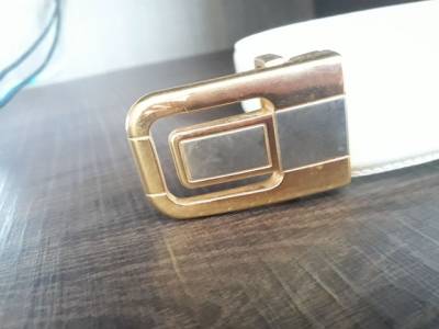 Sapato E Cinto Branco De Couro