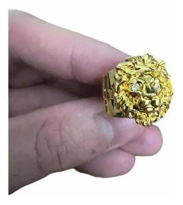 Anel Masculino Leo Banhado A Ouro 18k Luxo