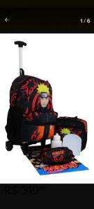 Mochila Rodinha,merendeira E Estojo Naruto