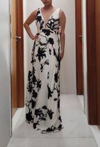 Vestido Longo De Festa Off White E Preto