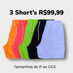 Bermuda 3 Unidades Shorts Lisos Cores Diversas