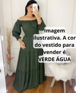Vestido Longo Mangas Verde gua