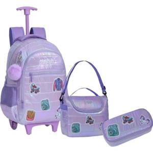 Kit Mochila Com Rodinha + Lancheira + Estojo Meninas