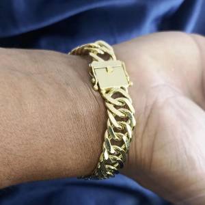 Pulseira Grume Elo Duplo Oca Em Ouro 18k