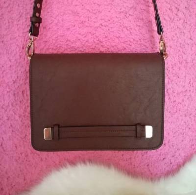 Bolsa Transversal De Couro Marrom (forever 21) Com Divisrias (nova)