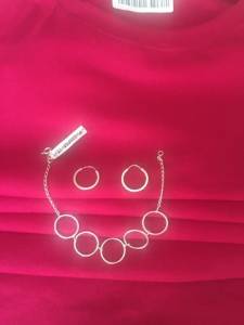 Conjunto Em Prata 925. Brinco  Argola Lisa Pequena E Pulseira Elos.