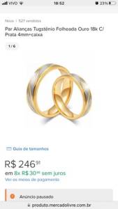 Vendo Par De Alianas Folheada A Ouro 18k