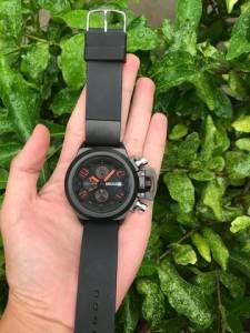 Relgio Todo Preto Pulseira De Borracha Todo Funcional Grande Pesado