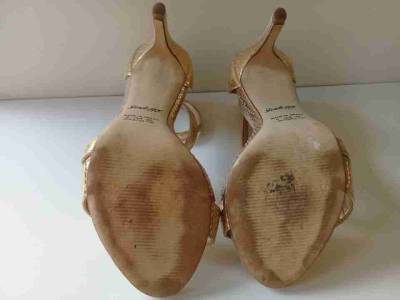 Sandlia Dourada Salto Fino De 9 Cm Com Tiras  N34
