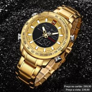 Relgio Masculino Dourado Naviforce Original