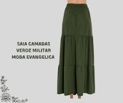 Saia Camadas Verde Militar Moda Evanglica