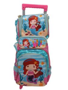 Kit Mochila Sereia Rodinhas + Estojo + Lancheira Infantil