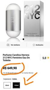 Perfume 212 Nyc - Feminino  Original E Lacrado