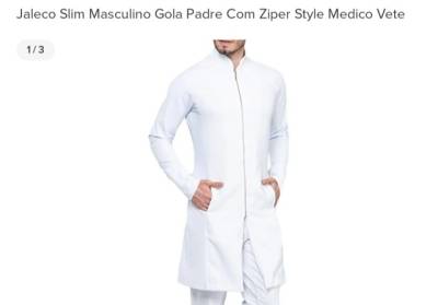 Jaleco Branco Slim Masculino Ziper Tamanho G