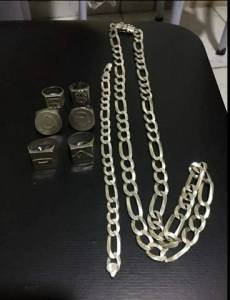 Cordo De Prata + Pulseira + 6 Dedeiras