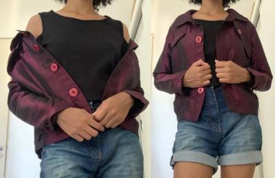 Casaco Roxo Com Botes Manga Longa