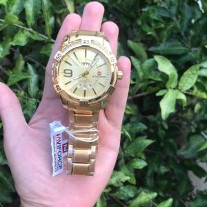 Relgio Naviforce Dourado  Prova Dgua - 10x Sem Juros