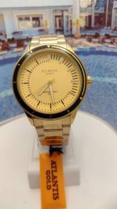 Relgio Atlantis Original Dourado Prova Dgua Banhado A Ouro