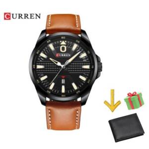 Relgio Masculino Quartz De Couro  + Carteira De Brinde