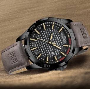 Relgio De Pulso Casual Com Pulseira De Couro + Carteira De Brinde