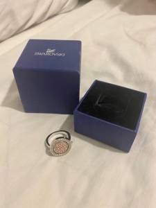 Anel Cristais Swarovski Rdio Branco Prateado