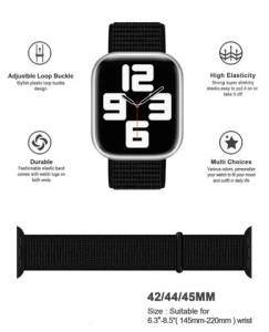 Pulseira Nylon Preta Compatvel Apple Watch 42mm 44mm 45mm