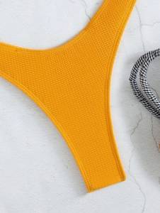 Biquni Tecido Com Textura Tanga Amarelo Com Bojo Removvel
