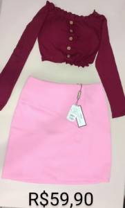 Conjunto Saia Lana Perfume E Cropped