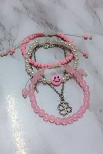 Pulseiras De Miangas Rosa Smile E Ao Inoxidvel