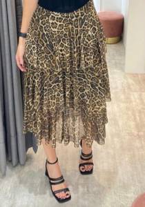 Saia Em Camadas Tule Animal Print
